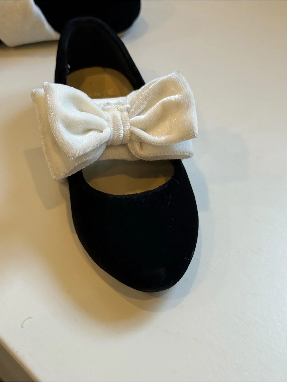 Janie and Jack Black Velvet Mary Jane Shoes with White Bow